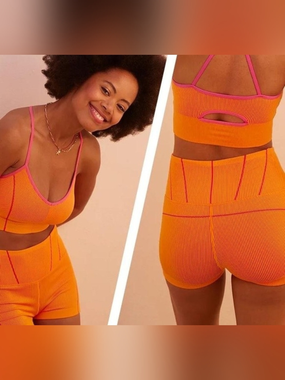 Aerie Offline Orange & Pink Ribbed 2 Piece Set